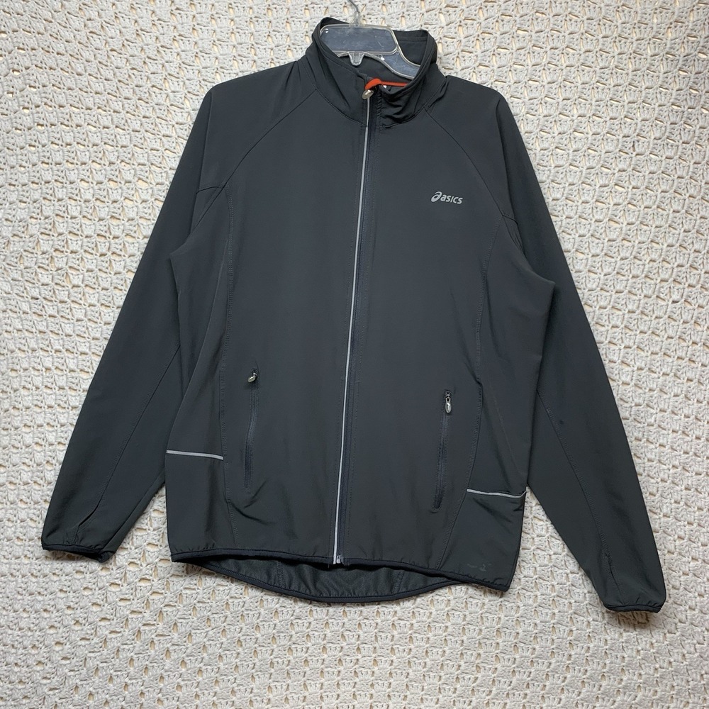 Asics  Windbreaker Jacket Men's Size L Full Zip And Pockets Black Water‎ Wind